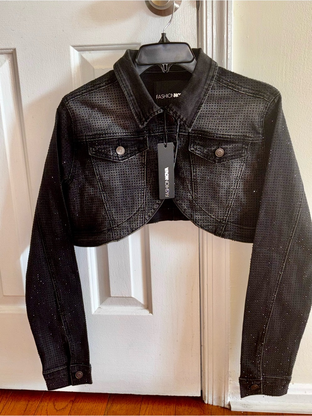 Black Denim Jean Rhinestone Jacket